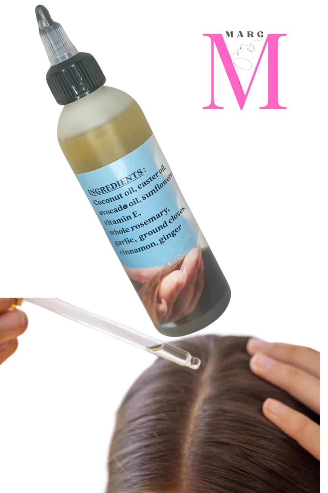 OIL TREATMENT FOR HAIR MARG, l'huile pour la pousse de cheveux , : composé de plusieurs ingredients de ingrédients : noix de coco, ricin, avocat, tournesol, romarin, clous de girofle, ail, cannelle, gingembre vitamine E, flacon de 118 ml.