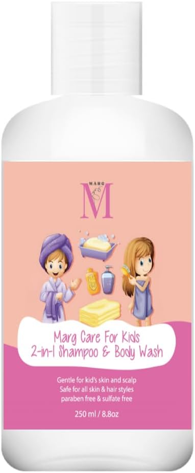 MARG Kit de produits pour cheveux enfants 2 en 1 shampooing & gel douche 250 ml, après-shampooing 250 ml, contrôle des bords 50 ml, sérum 30 ml, huile 30 ml, pommade 180 g, peigne, brosse/peigne